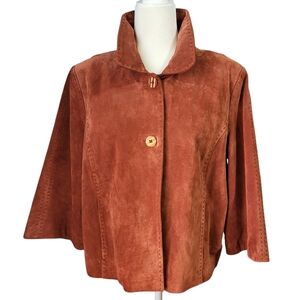Coldwater Creek Swing Jacket Sz L Rust Copper Suede Leather Stitched Cropped
